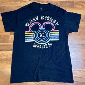 Walt Disney World 71 Women’s‎ Retro Neon shirt Sz M Black Rainbow Colors